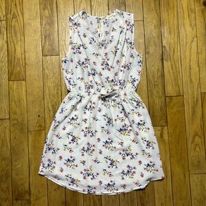 Monteau Los Angeles Floral Faux Wrap Dress White Pink Yellow Blue Medium